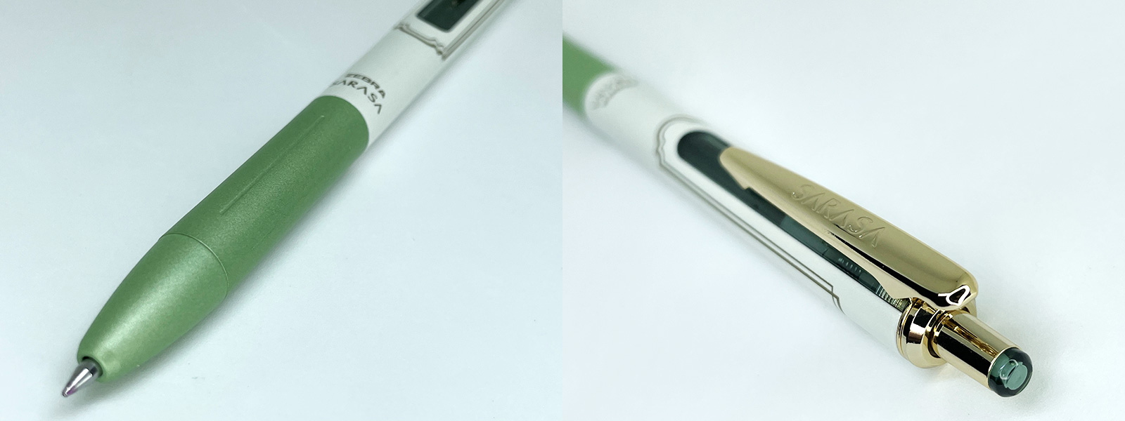サラサグランド限定ビンテージシリーズ「グリーン グレー」0.5mm ペン先＆クリップ、ノック部