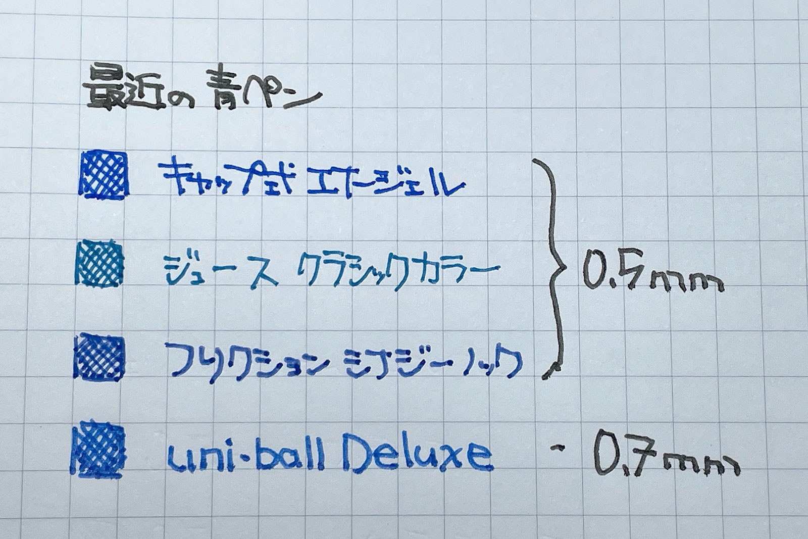 最近の普段使いの青ペン（2024年05月版）書いてみた