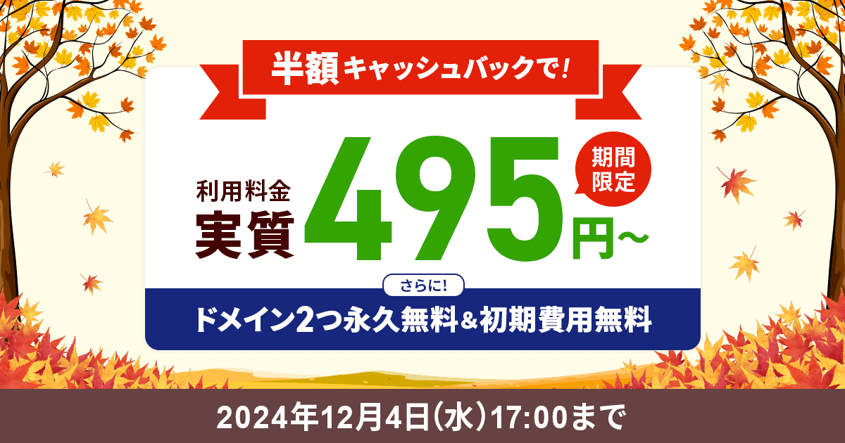 12ヶ月以上の契約で、利用料金の半額をキャッシュバック！