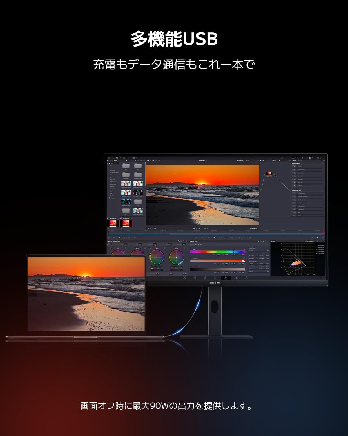 USB Type-Cポートは最大90W給電※とデータ転送にオールインワン対応