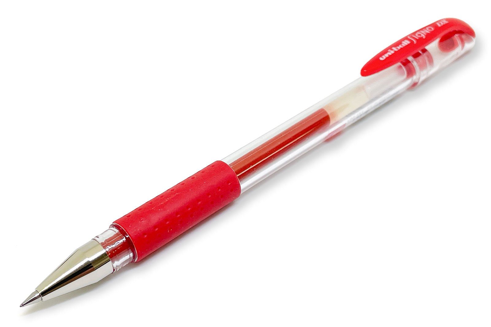「ユニボール シグノ」0.38mm レッド 筆記時の外観