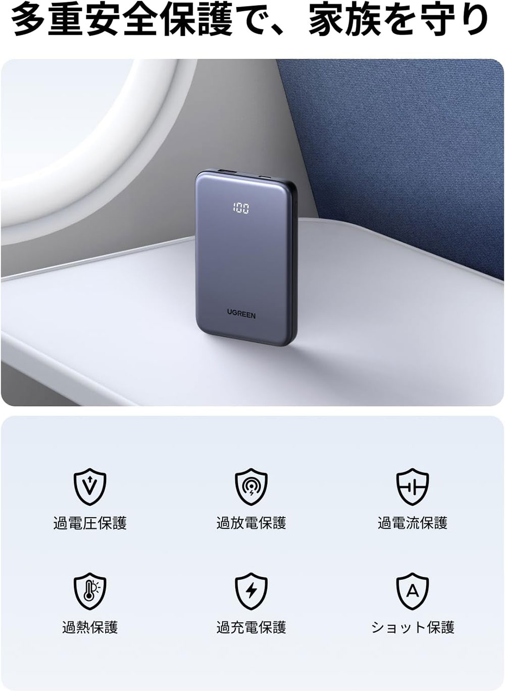 航空法適合で安全な充電／安全な使用のための多層保護機能