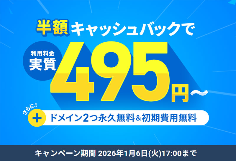 12ヶ月以上の契約で、利用料金の半額をキャッシュバック!