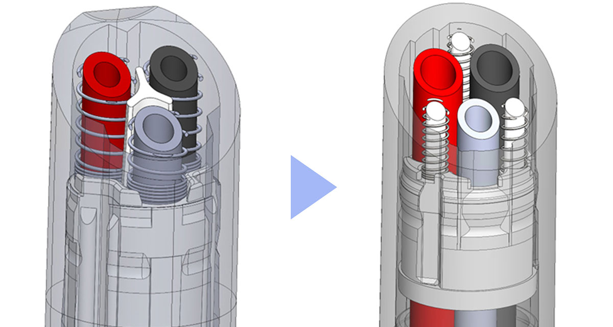 多色多機能ペンの常識をくつがえす、サイドスプリング機構
