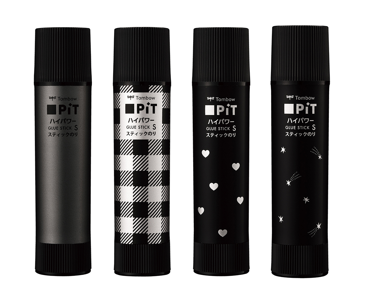 スティックのり『ピットハイパワーSブラック』発売記念
ブラックデザイン限定品　メタル/チェック/ハート/スター