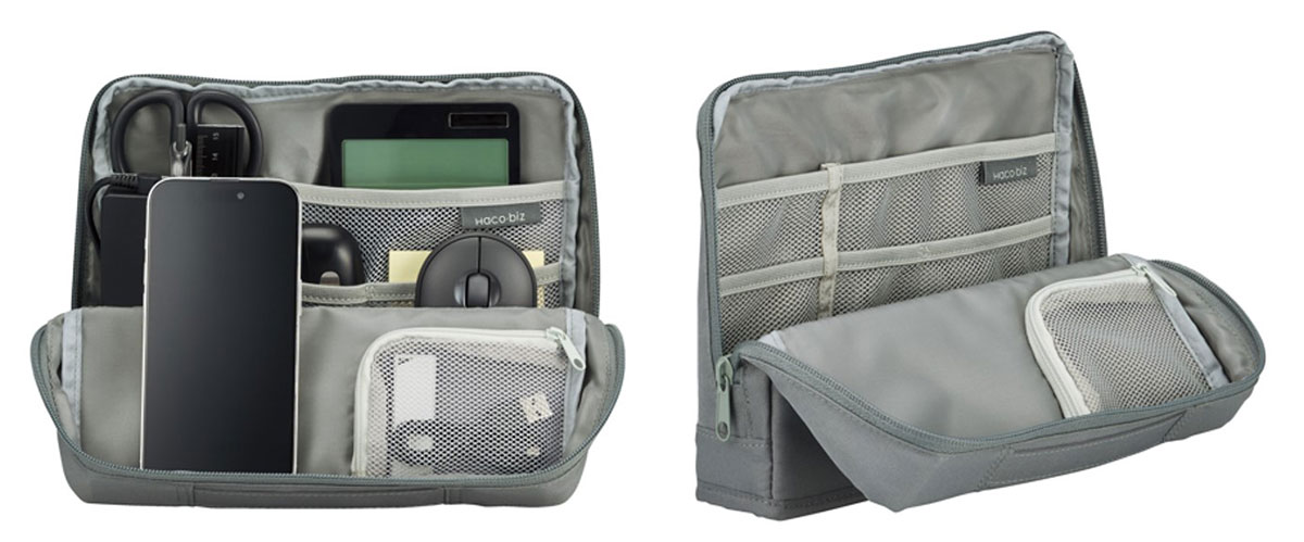 文具やガジェット類を整理して収容できるスペース＆ポケット設計