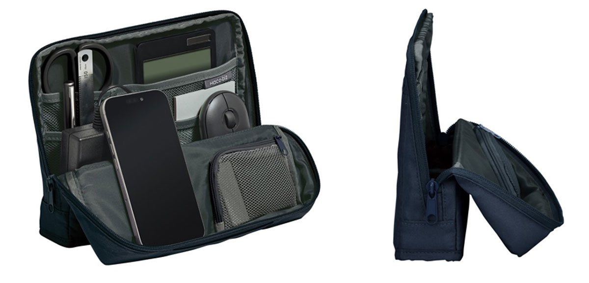 ファスナーを開けるだけで自立するスタンド構造