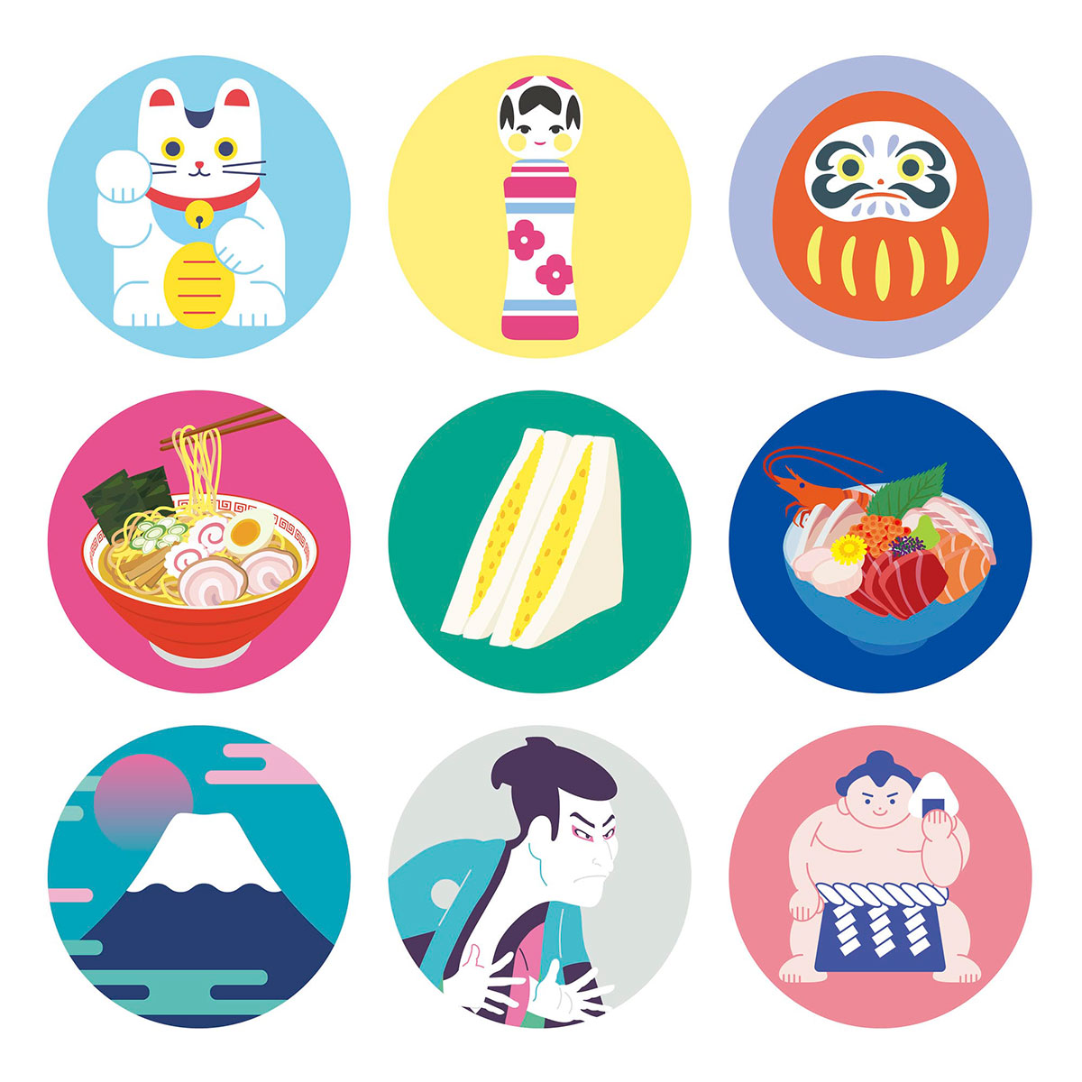 日本のアイコニックなモチーフを描いた全9種類